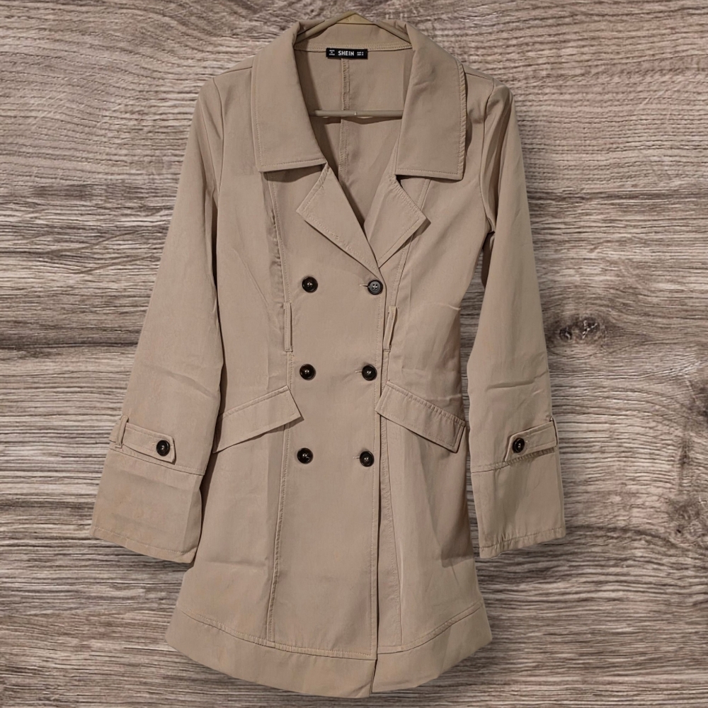 SHEIN Women’s Double Breasted Lightweight Beige Khaki Casual Jacket - Small